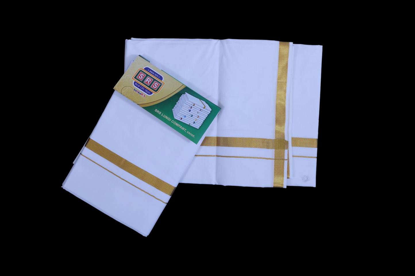 White Dhoti - Golden Jari Brand - SRS