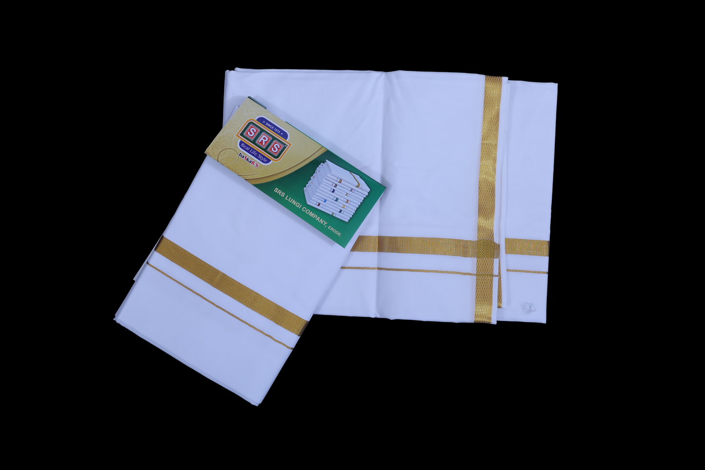 White Dhoti - Golden Jari Brand - SRS